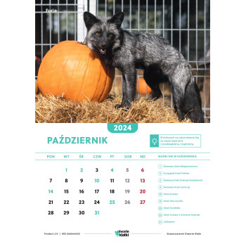 strona kalendarza ze zdjęciami zwierząt futerkowych -  miesiąc październik