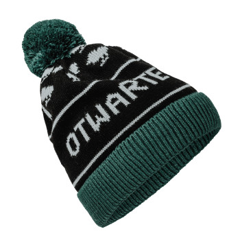 Czarno-zielona czapka zimowa Otwarte Klatki z pomponem