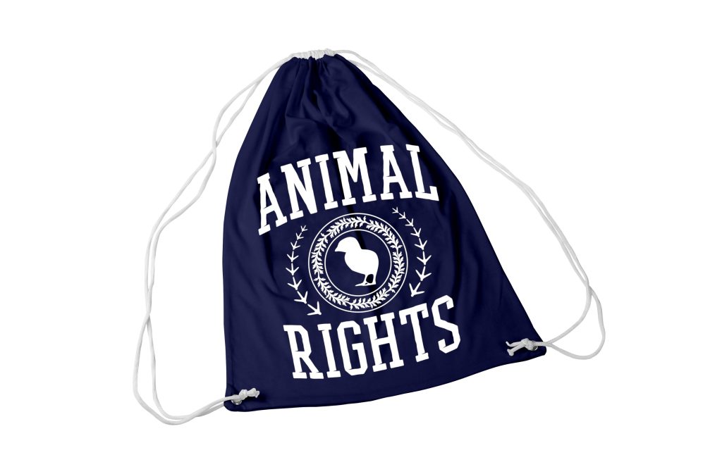 Granatowy pleck worek z nadrukiem Animal Rights University